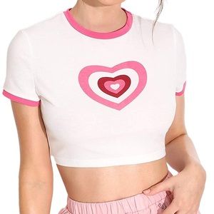 SHEIN Heart Graphic Cropped Ringer Tee